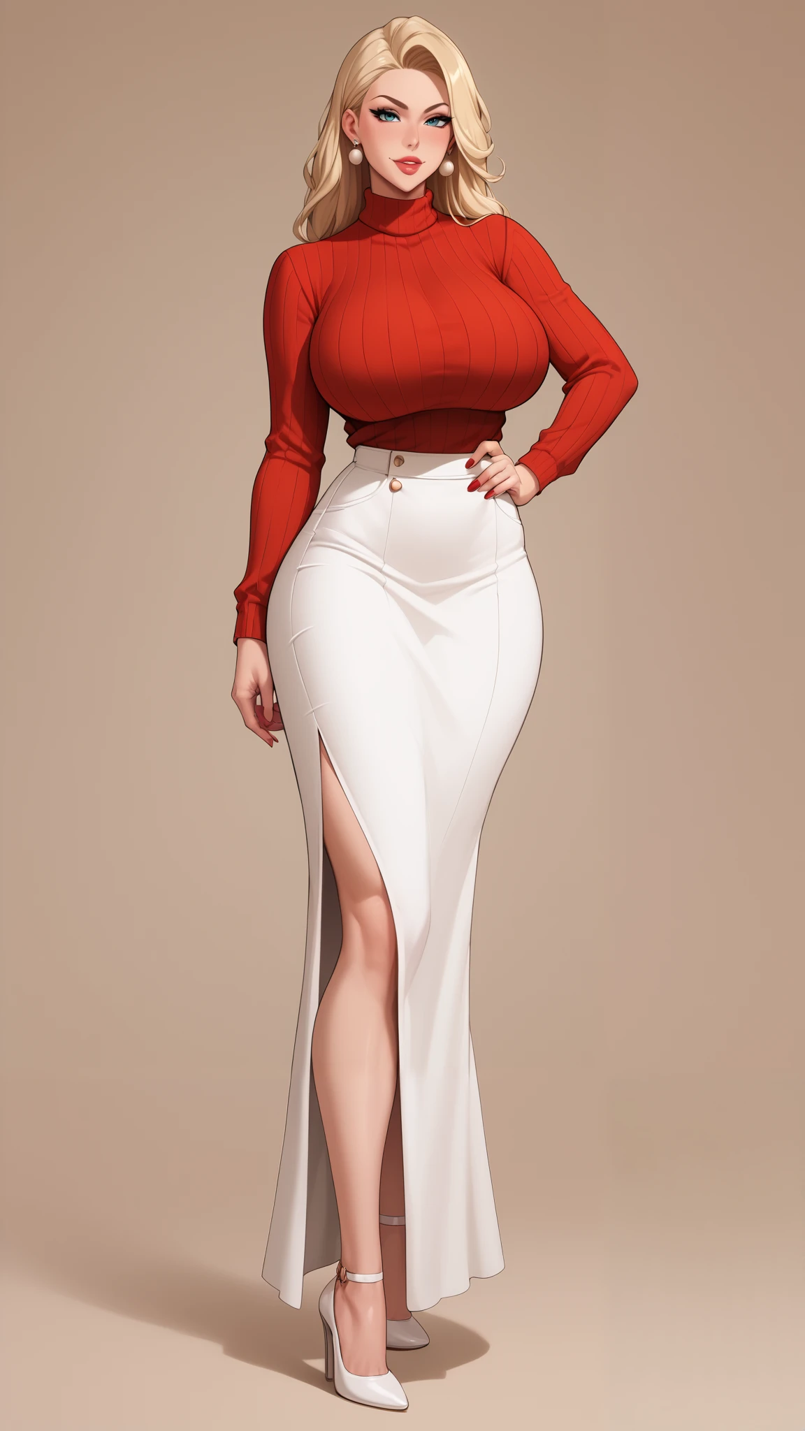 club,3 flight attendants, stand in a row , model body,Tall and straight, Long Legs,Big Breasts!Big Breasts!Big Breasts! super huge ! Big Butts!Exquisite accessories , red high-neck tight sweaters ,white silk, long skirt , sexy high heels。