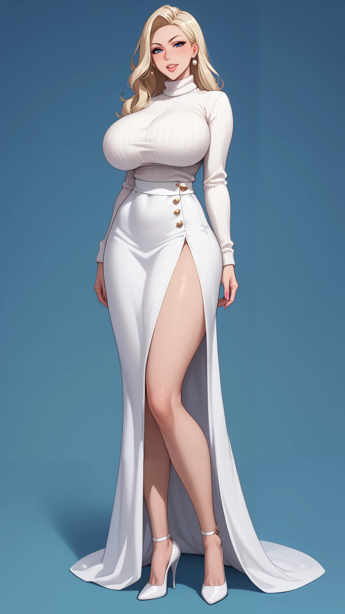 club,5 policewomen , stand in a row , model body,Tall and straight, Long Legs,Big Breasts!Big Breasts!Big Breasts! super huge ! Big Butts!Exquisite accessories , white high neck tight sweater,white silk, long skirt , sexy high heels。