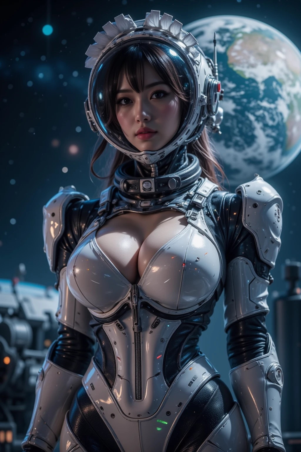 arafed woman wear bikini space suit stand and posing, space girl. Sexy bikini space suit, Bare belly, The abdomen is open, diaphragm, Stomach, High Detail Skin,Cowboy shooting, deep depth of space, Space Background, Realistic skin details, Visible pores, sharp focus, SLR camera, Photorealism, photography, (专业photography, sharp:1.2), (Portrait Photography), Perfect dynamic composition, (Natural sunlight), (Soft shadows), (Perfect body:1.4), Extremely delicate face and skin, Perfect Asia, White skin, (Delicate skin:1.3), (Perfect and bright skin:0.6), beautiful eyes, Round eyes, Pretty Face, Sexy lips, Shining eyes, Perfectly proportioned face, Skin is very moisturized, Exquisite expression, Looking at the camera, Ultra-high resolution (Reality: 1.4), space_helmet, Sky, Official Art, Extremely detailed CG unity 8k wallpaper, Very detailed, masterpiece, best quality