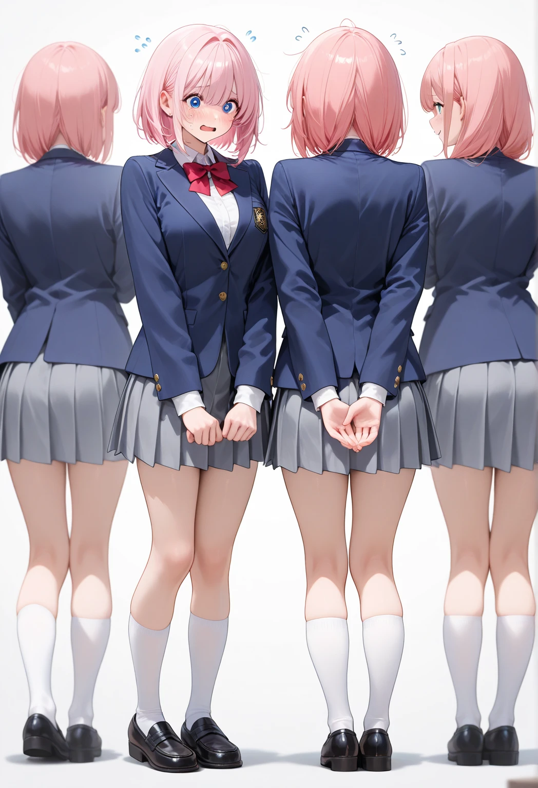 2 girls, ((smile:1.3)), shirt, skirt, (Small breasts),((classroom:1.5))、、(blush:1.5)、Worried brow、Kamimei、look at me、、 Taking a break from watching the audience、((青いチェック柄のskirt:1.5))、((fun!!))、Cowboy Shot、Blonde、(skirt lift:1.3),(Highly detailed panties:1.3)、(Highly detailed pink striped panties:1.3)、、(skirt that rolls up:1.3)、(Full-fledged panties:1.5)、,((Pure white cardigan))、Light blue eyes、Glowing Eyes