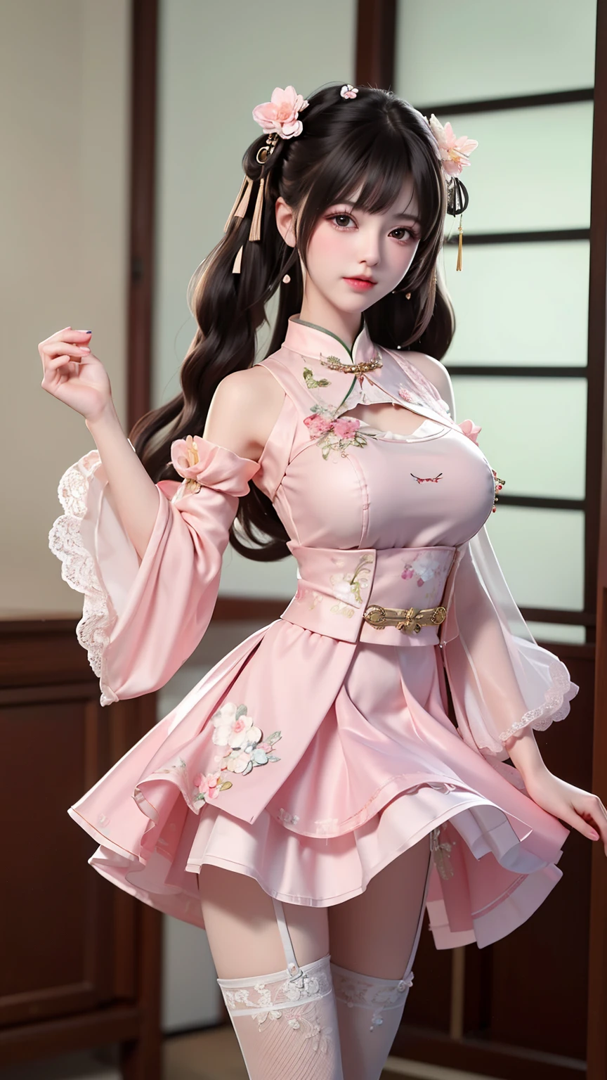 (8k, RAW photo:1.2), best quality, ultra high res,dramatic angle,(fluttered detailed color splashs), (illustration),(((1 girl))),(long hair),(rain:0.9), (Headdress:1.4),There is an ancient palace beside the girl,Hanfu,(Key Points),Color ink painting,(Splash of Color),Splash of Color,(((colorful))),(sketch:0.8) , Masterpiece, best quality, beautiful painted, highly detailed,(denoising:0.6),[splash ink],((ink refraction)), (beautiful detailed sky),moon,highly,detaild,(masterpiece, best quality, extremely detailed） CG Unity 8k Wallpaper，masterpiece，best quality，Ultra Detailed），（Lycoris）.shoulder ballet dress open V-chested clothes Thin silk lace dress short skirt , (huge ，cleavage),, white pink, blue ，best qualtiy，tmasterpiece，Ultra-high resolution，（Reality：1.4），RAW photogr，（True skin texture：1.3），（filmgrain：1.3），（Selfie angle），1个Giant Breast Girl，Beautiful eye and face details，tmasterpiece，Best quality at best，，The chest more exposed， detailed hair, bra pink purple , detail 8k, full body, lace petticoat, fan handle