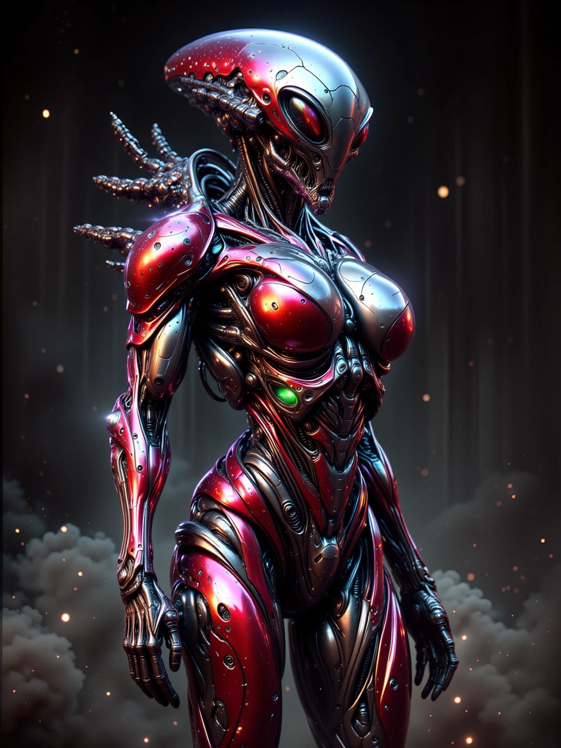 (best quality,4k,8k,highres,masterpiece:1.2), ultra-detailed, (realistic,photorealistic,photo-realistic:1.37), (((There is a female genital-like organ on her head:1.7))), (There's a pussy on her forehead]1.3), 1 creature, otherworldly, Lovecraftian, chitinous skin, bioluminescent patterns, somber color palette, eerie lighting.(NSFW:1.4), white, pink, green, very sharp long red claws, (She has bioluminescent all over her body:1.3), erotic, (NSFW:1.5), fractal, tangle, entangle, zentangle, destroyed anatomy, (extremely thin waist:1.2), ferocious predator,