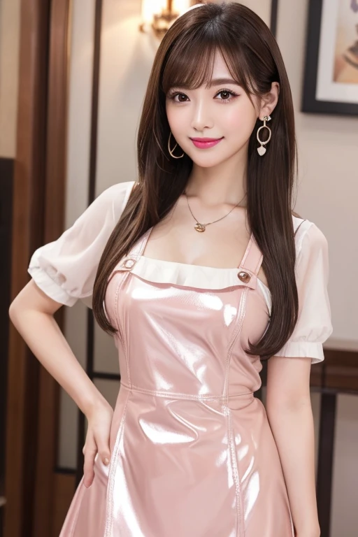 (Highest quality), (High resolution), Idol girl, Cute face, Brown Hair, Long Hair, Normal height, Small breasts, Very slim, Idol Costumes, A big smile, Shake hands with fans, Outdoor Event Venues