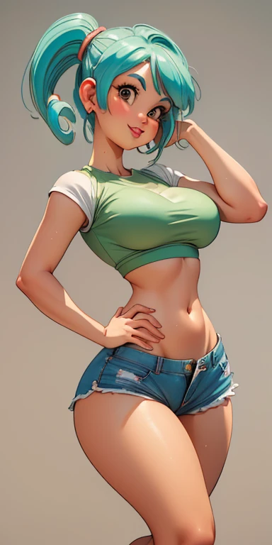 score_8_up, ((adult)), woman, elf, medium breasts, peachy ass, sexy shorts, loose tank top, sideboob, focus on ass