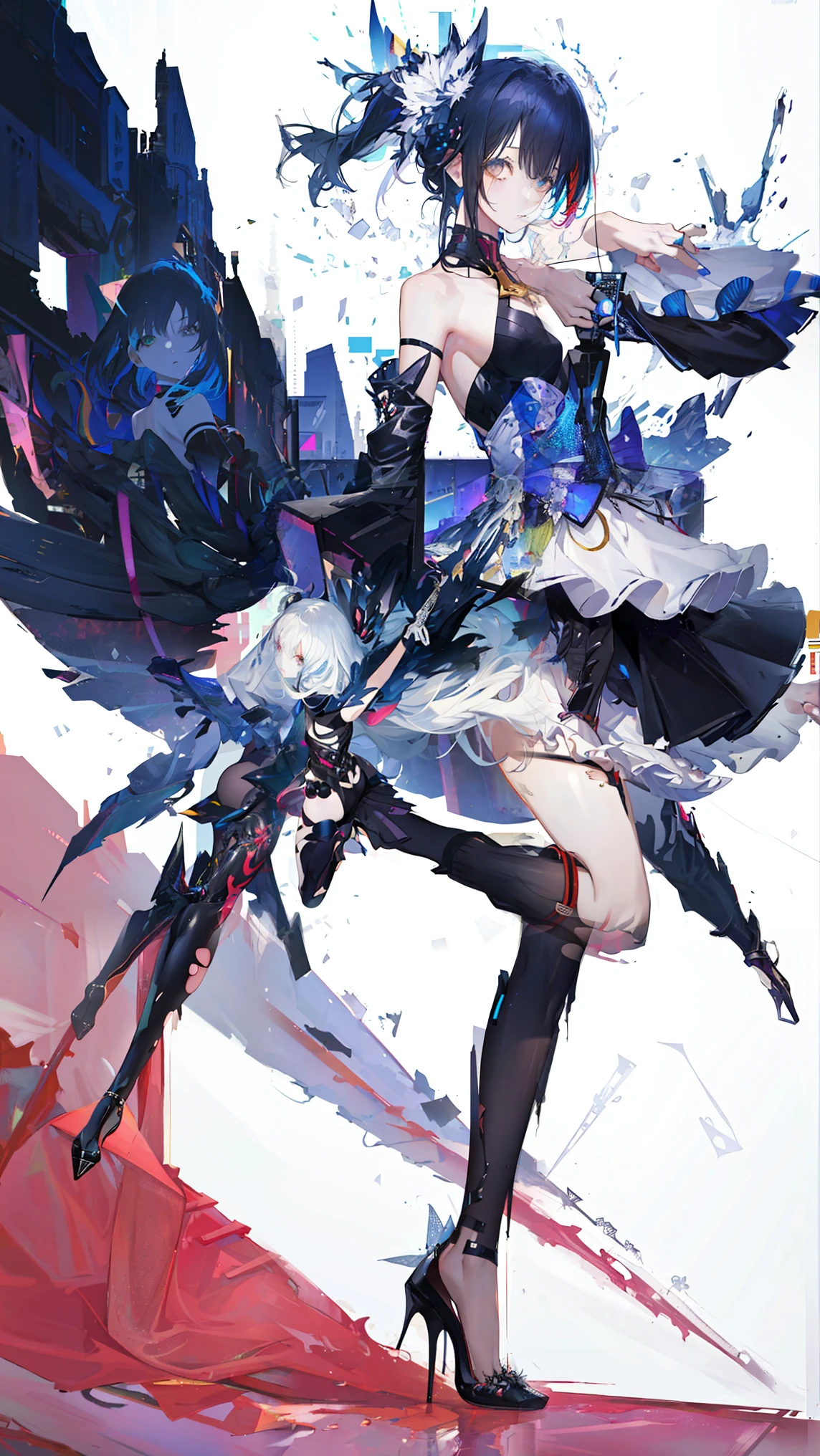 ( An [ weak | fragile | delicate | frail | infirm | astonishing | exquisite ] [ masterpiece | artwork ] ) with the (full body:1.3) portrait of an ( [ ominous | gloomy ] but ( beautiful ) ) biomechanical ( character ) posing , illustration in ccdsf artstyle with ( dynamic ( symmetry ) ) , negative space full of geometrical pattern , perfect ( symmetrical ) well-proportioned anatomy ,(highly intricate details), light difussion, intricate details, complex details , (perfect face:1.3), extreme detailed eyes, colorful , highest detailed, (vivid colors:1.3), high contrast,(masterpiece:1.4), (best quality:1.4), (1girl), (best lighting) , (super-complex details) , (super-detailed CG: 1.2),(high contrast illumination:1.4)