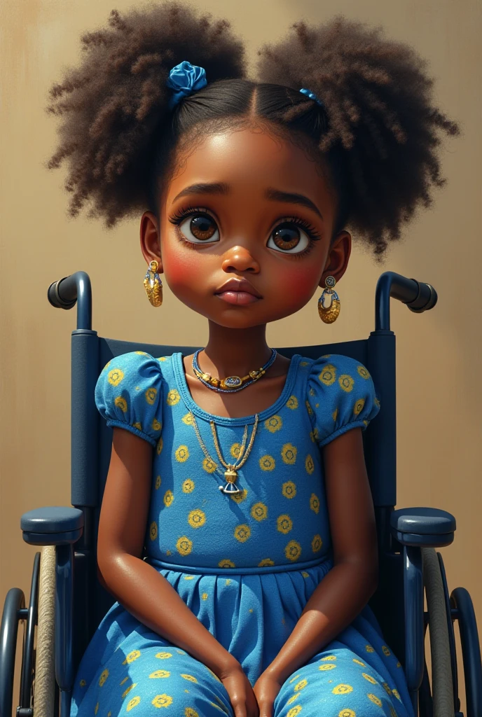 Cute dark brown skin baby chibi anime,Blue braided ponytail hair,rocking chair,rainbows