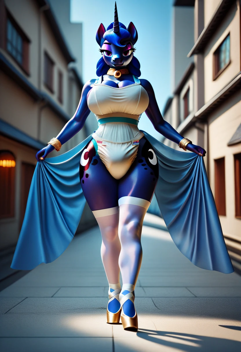 (stupid looking, funny mask),female monster mascot costume, full body covered by thick costume,(feminine physique+feminine curves:1.3),on a sunny city street