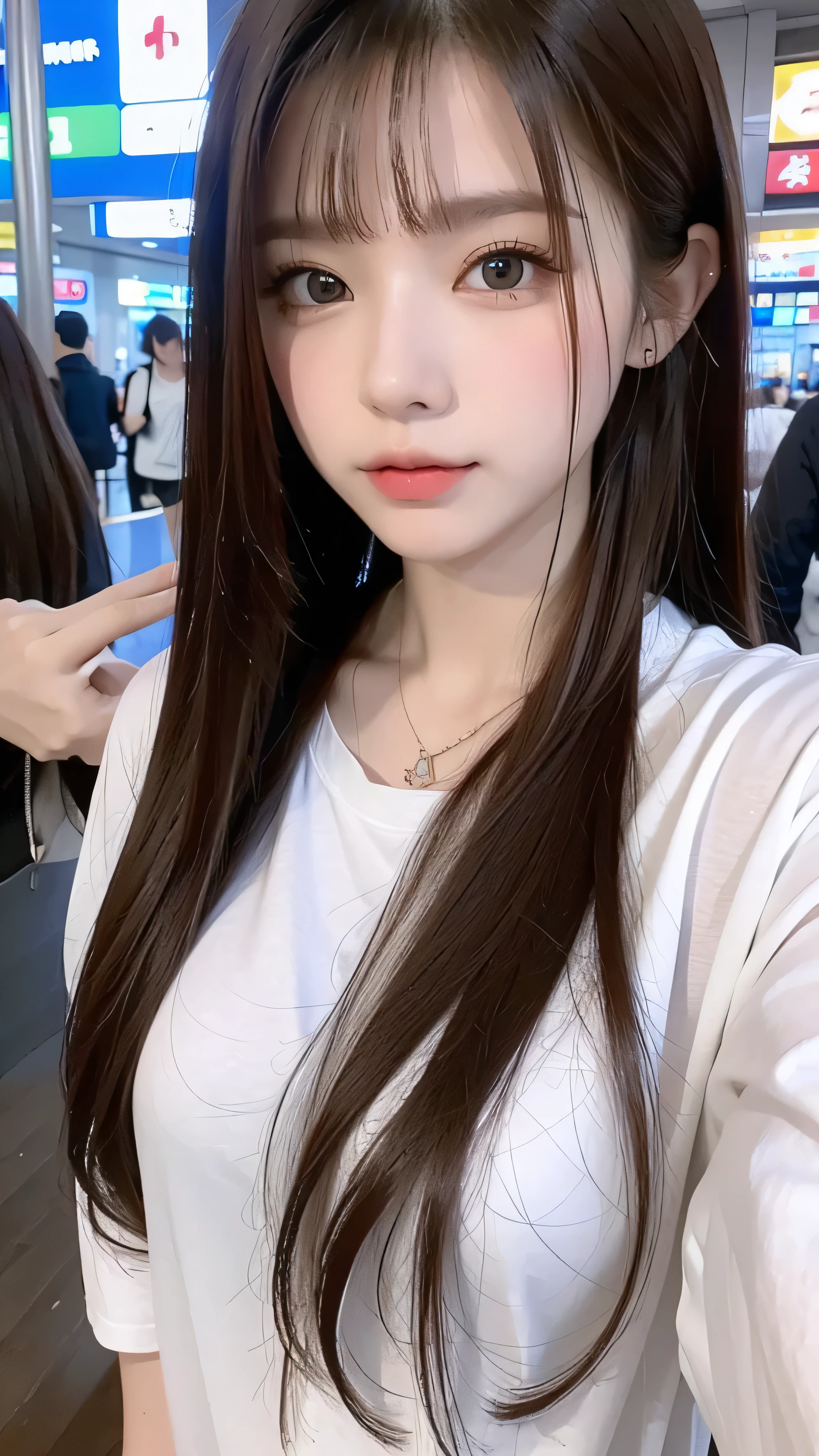 Araffe asian woman with long brown hair and a white shirt - SeaArt AI