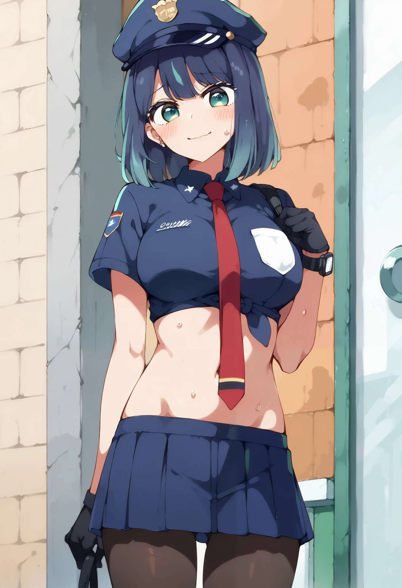score_9, score_8_ up the side, score_7_ up the side, , score_Anime,Akane Kurokawa, 1 girl, Alone, Watch Viewers , , gradient hair, bangs,, closed her mouth, Blue Hair, standing, short hair,, cowboy shot, , Aqua Eyes , smile, street, city lights , smile, Big Breasts、(Laughing with eyes closed, wavy mouth、Facial sweat、激しいblush)、
((Police Cap 1 、Black police hat、Black gloves、fullnude:5、nudist:1.5、Groin、long black armcover、 black tights、Shirt collar、black long necktie:1.5、(( large amount of pussy juice that passes over the body、naked、navel、clavicle、Exposed shoulders:1.5、Butt Exposure 、blush:1.5、 has a red face:1.5、 smiles shyly、 Backseat、 standing、fullnude、Without skirt:1.5、Crotch line、blush、 smiles shyly))、((((Gold Earrings 、black heart pasties、Nipple paste、Crotch paste、Nipple Covers、heart groin paste:1.5、Firls Frontline、Heart-shaped front sticker、heart Crotch paste:1.5、maebari:1.5、 don't draw a skirt、Don't draw a shirt ))))、Place your hands on your lower back 1 、Salute 1、
city nearby、null、moon、night:1.5、 Darkness、ground、wall、Back Alley、