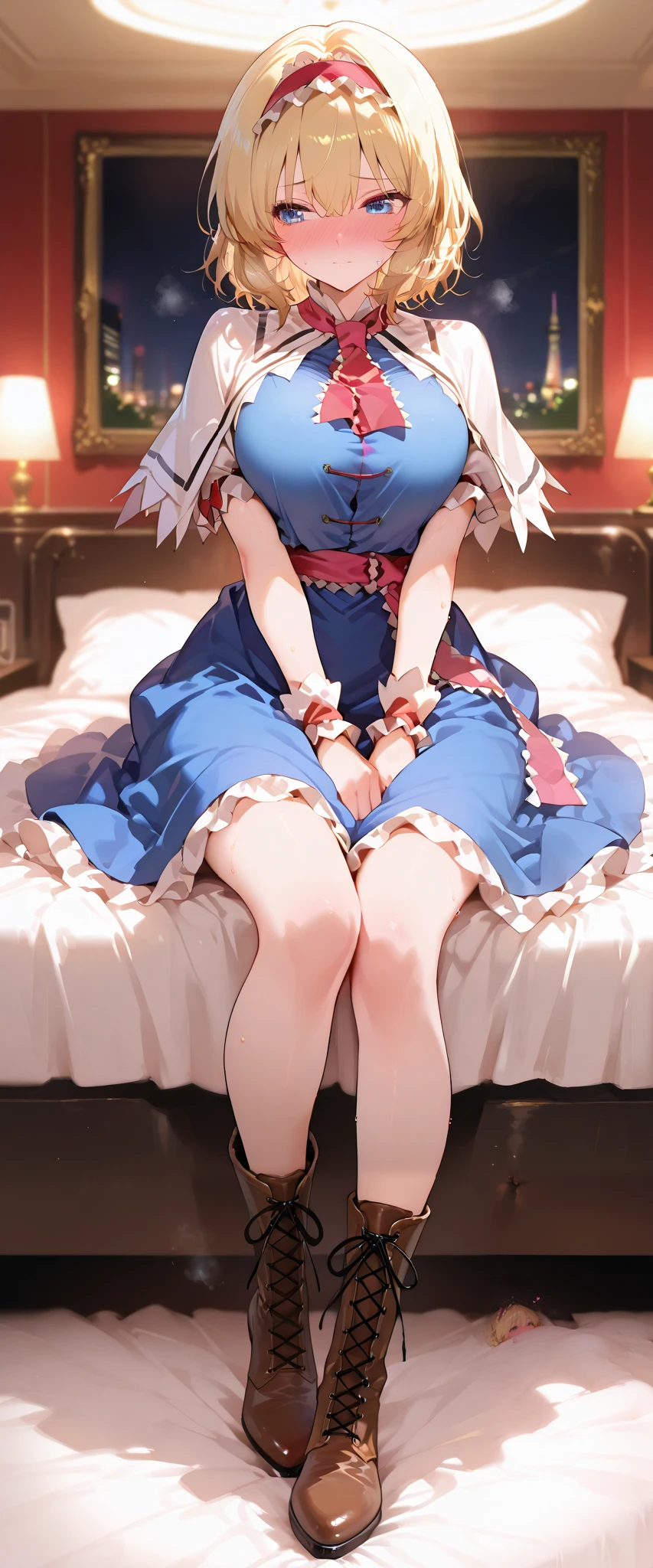 anime bondage girl laying on a bed with a red sheet and a red rope, anime barbie in white stockings, in dress, , pixiv 3dcg, cushart krenz key art feminine, gapmoe yandere, seductive anime girl, dominant pose, detailed key anime art, (sfw) safe for work, smooth anime cg art