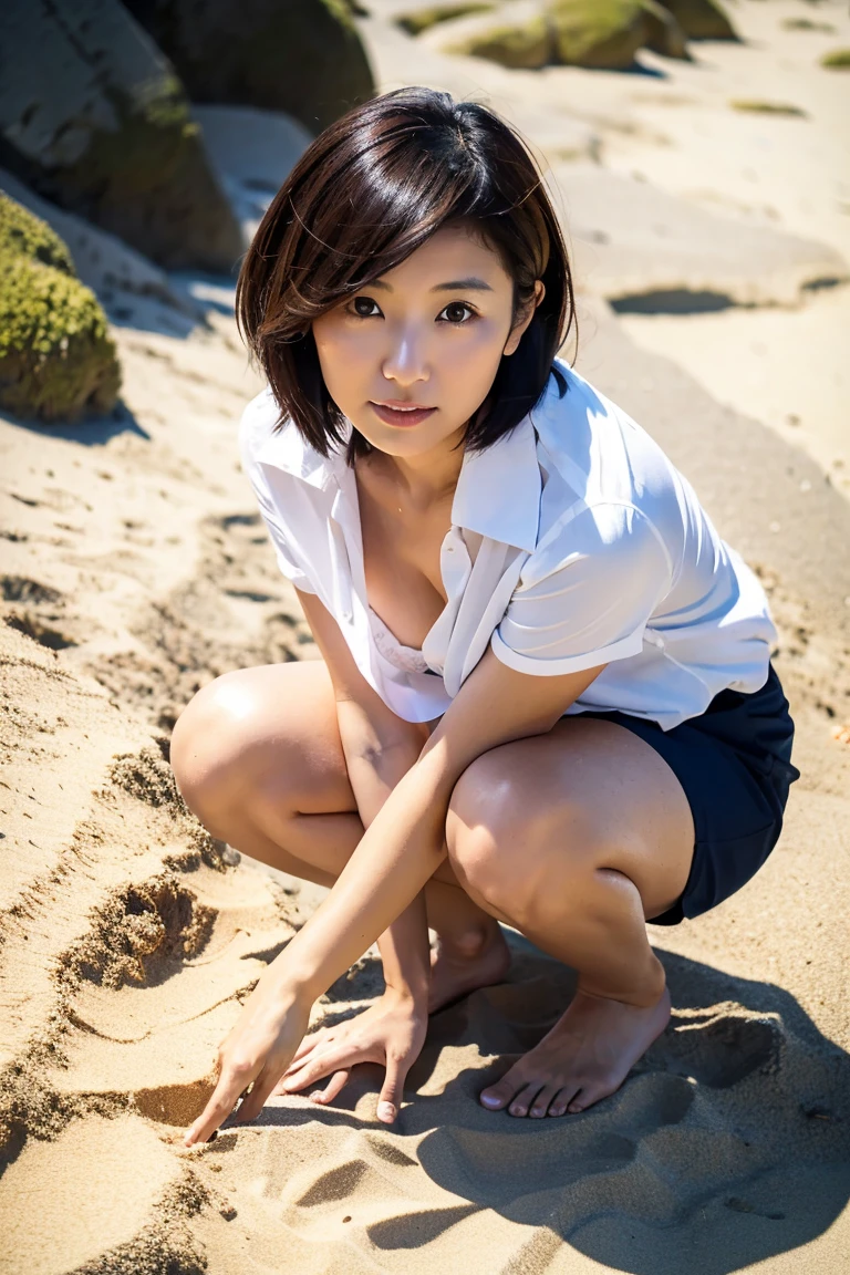 You are a professional photographer。future、Beautiful Eyes、 ((Highest quality)), Clear contours, Woman with beautiful face, (((One Girl,alone))), ((Beautiful Eyes)), Sex Appeal,Albedo and Specular Maps、Accurate simulation of lightweight material interactions、Light Smile、perfect body,Isoyama Sayaka,Thighs、Short Hair、((Big Butt)),turn around