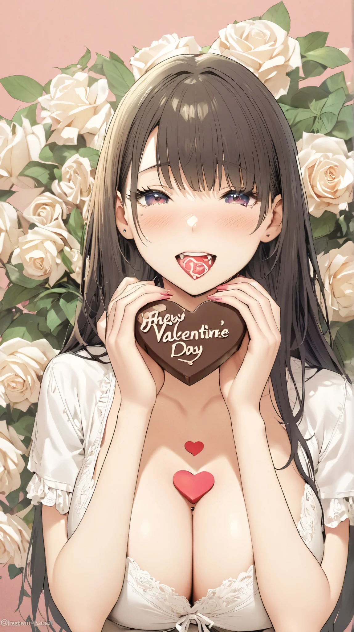 I have a heart-shaped chocolate sandwiched between my cleavage,She's a Valentine's Day present