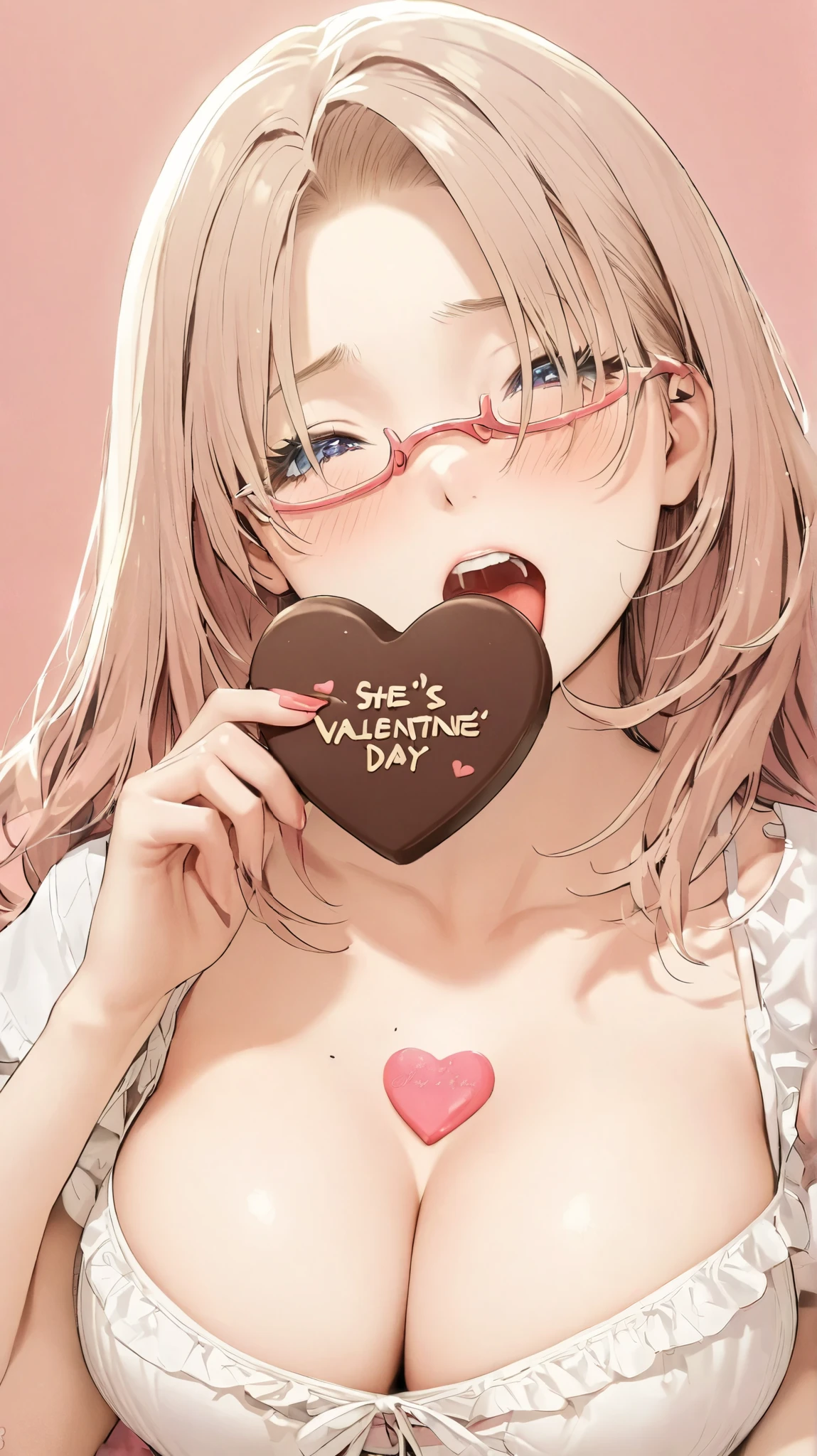 I have a heart-shaped chocolate sandwiched between my cleavage,She's a Valentine's Day present