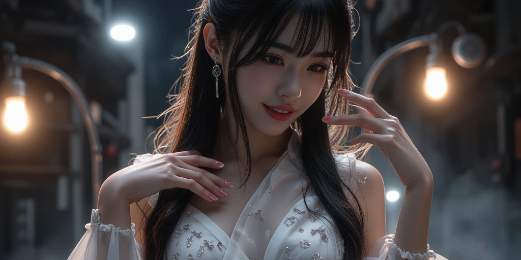 1girl,Sweet girl, princes,college uniform, Natural, Elegant,Cute,(perfect big eyes:1.2),black long hair,Perfect nose, small chest, holding flowers,extreme hand details,cute,(at the night market),RAW,16k,(masterpiece:1.5), best quality, intricate details,ultra highres,extremely detailed, wallpaper,Unreal 5 Engine ,ray tracing,Artstation extreme artistic detail,dynamic lighting,extremely detailed,(photorealistic:1.5),sharpen,depth of field, complex 3d render ultra detailed,octane render,Completed facial features,