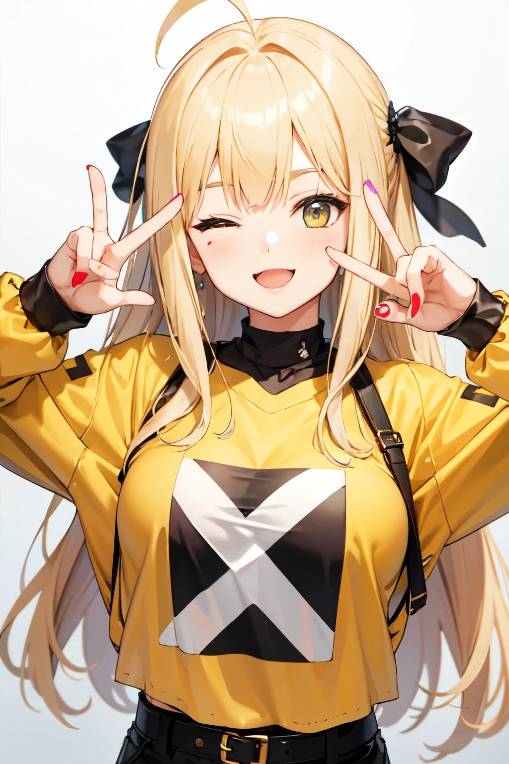 whole body,Standing posture, (Blonde,Trimmed bangs,Hime cut,Twin tails,Long Hair) (Small breasts,Teenage Girl,), (Cute face:1.2) (Punk Fashion,Low rise,) smug face,(White background) 