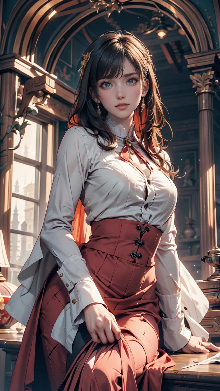 (Game CG,Highest quality,masterpiece:1.3),1 gigi, White capelet, White Dress, skirt