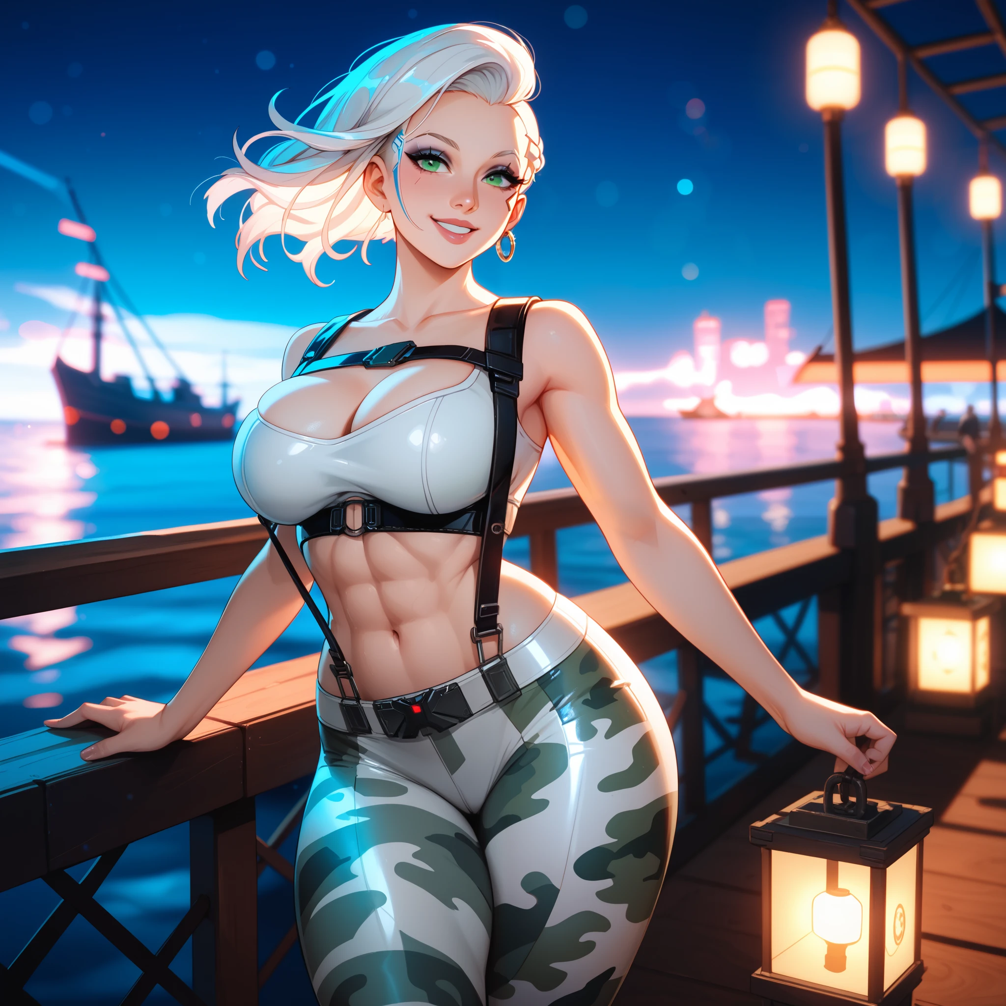 Blonde woman in white uniform poses on warship, azur lane style, Girl with warship, photorealistic anime girl rendering, A scene from the《azur lane》videogame, high definition cgsociety, 3 D rendering character art 8 K, Tifa Lockhart with white hair, beautiful and seductive anime woman, Slim figure, Wearing a white tight military uniform, Moderate breasts,Nipple bumps,Not wearing a bra,stunning cgsociety,White transparent yoga pants,military hat,black glove,full ,Long legs,lies on the ground,legs separated,One word horse