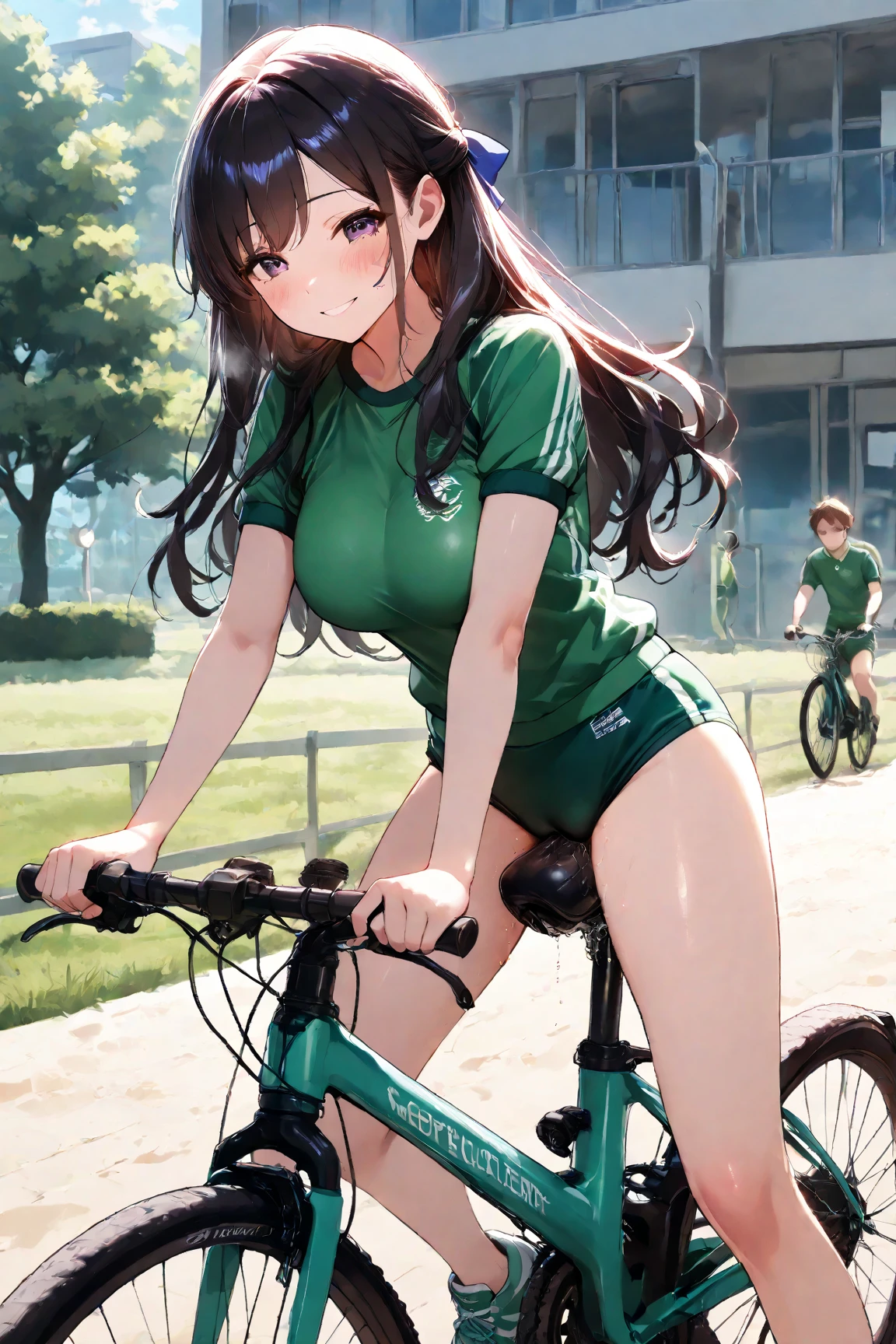 large breasts, Expressway ,Heavy snow, , , large breasts, solo,  nipple, ride a bicycle