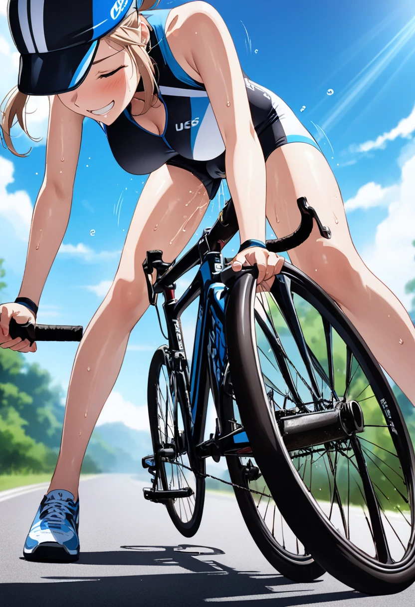 Female Cyclist Cute girl It's refreshing. Pumping one's fist after scoring a goal There are two of them. Indoor stadium Riding a bicycle