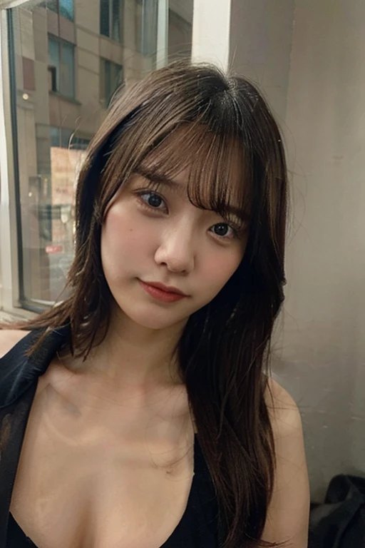 (Medium Chest)、Sexy cute looks and cute 15 year old beautiful girl, Beautiful and sexy face、A strong wind blows my hair in front of my face、Beautiful blonde with cute long straight hair, Sexy eyes hidden behind long bangs,slightly dark skin, height: 156cm,troubled eyes,((Slightly droopy eyes)),(((whole body))),((bikini)),(flip flops)