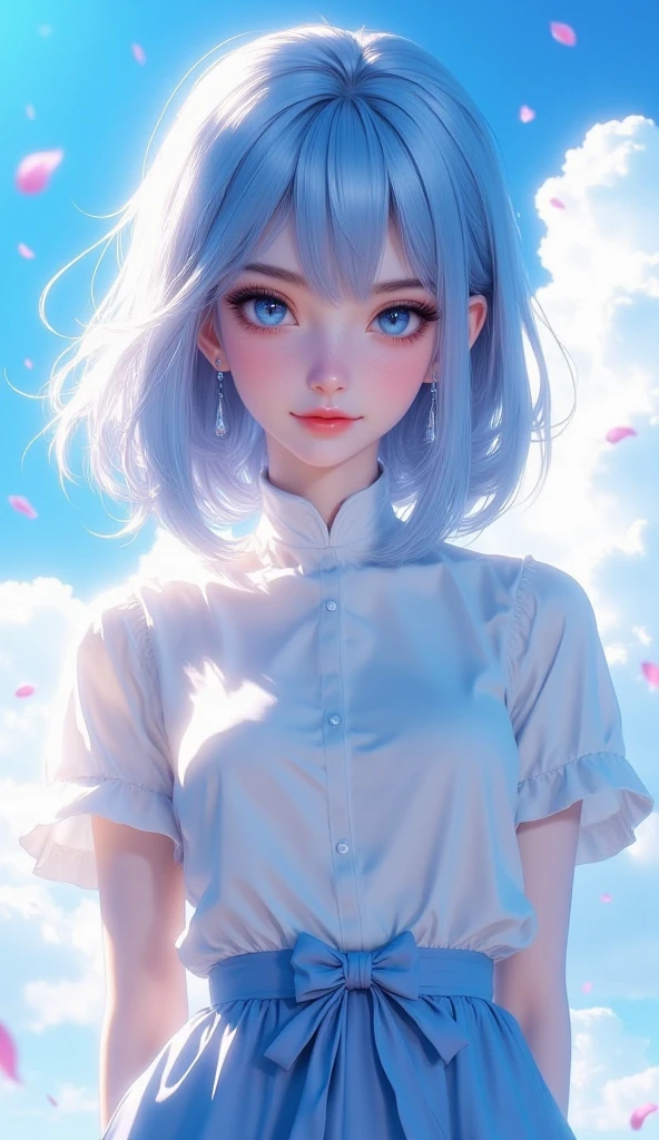 Cute Girl, cowboy shot,masterpiece, top quality, highly detailed, Unity 8k wallpaper, (riding a crane truck), firmament, girl 1 person, heavy machinery, gradient hair, hair between eyes, ahoge, age: 16, looking back, pretty face, white neeso,