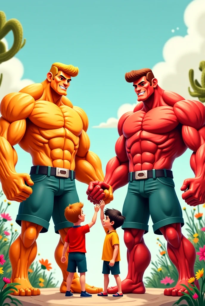 2 children, Spirit,muscle size difference,stupid,soft shading, mbbbbb