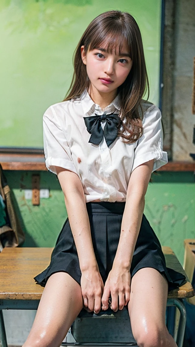 ((Wavy Short Hair))、Long Bangs、Cafe Background、(masterpiece、Highest quality、In 8K、32K、masterpiece、Hmph、Super huge 、Ultra-high resolution、Impressionism、Photorealistic:1.2)、Cowboy Shot、Sharp focus、Beautiful face with detailed face and eyelid background、Blue sky、Glowing Skin、Sharp pupils、Realistic eyes and beautiful face、Blurred Background、18 year old beautiful girl、Glowing Skin、(((Beautiful brown hair)))、Iris、(((Long sleeve white blouse)))、(((Checkered Pleated Skirt)))、(Knee-length skirt、I see a very small white scanti:1.45)、Thighs Thighs Thighs Thighs、curve、Dynamic pose、Powerful composition、((Melancholic expression))、((A look of contempt))、((Glaring at the audience))、sweating、((Brown Hair))、Lace panties、((Source Order))、(Small Mouth)、Skirt rip、((Grab the skirt))、Panties with sexy design、((Covered nipples、Covered Cat))