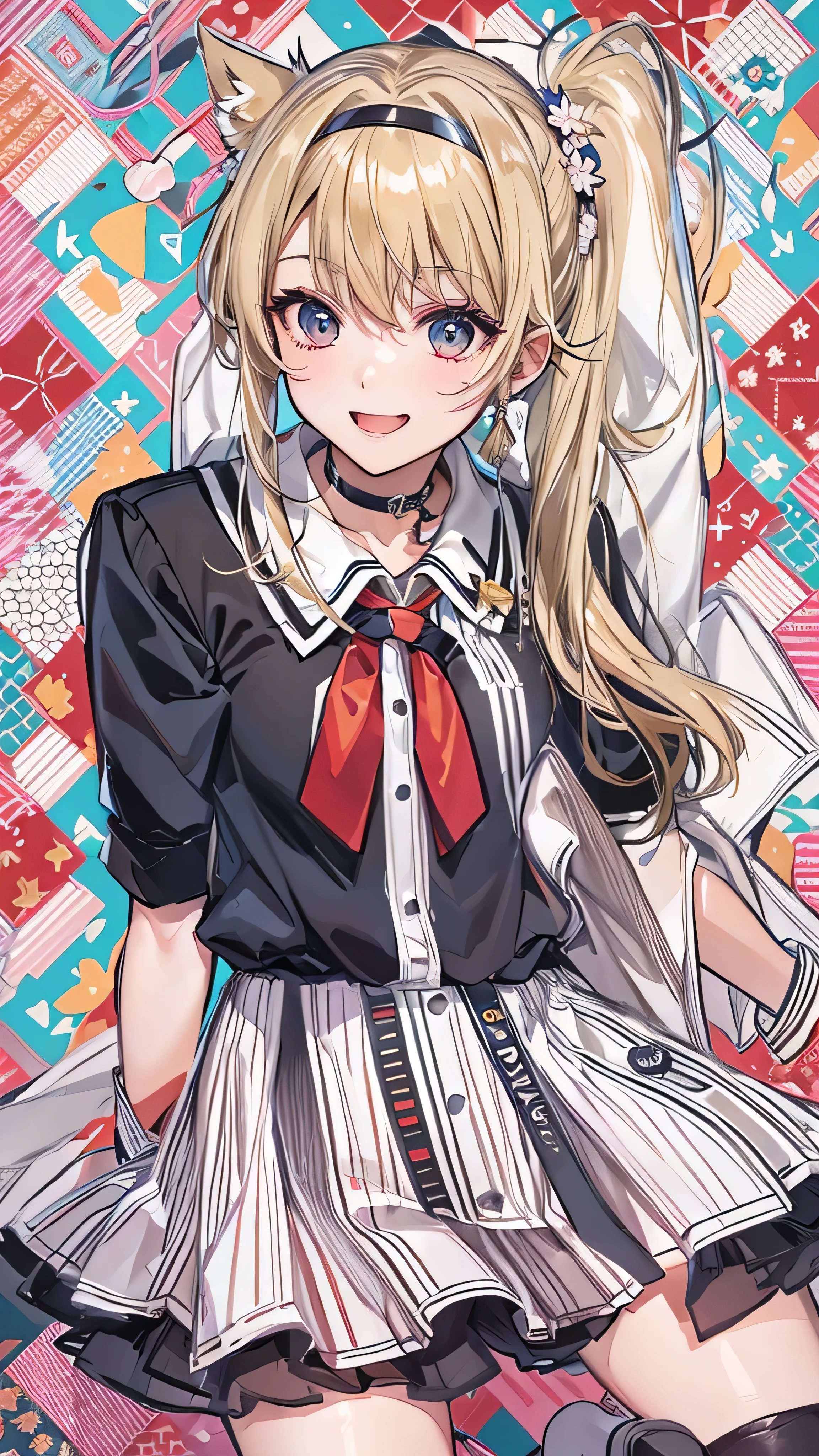 Anime girl with long blonde hair and a red tie - SeaArt AI