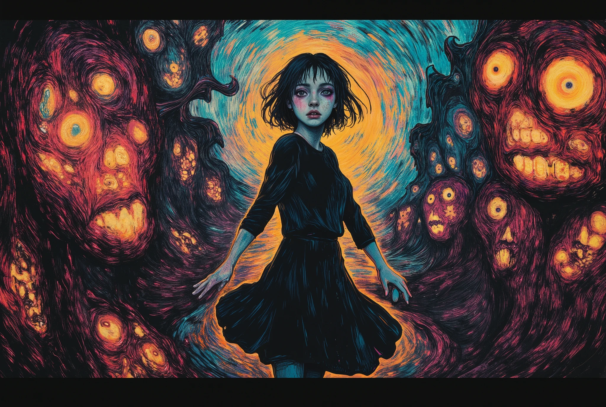 high contrast,1 girl ,dancing , Abstract Art,melancholic,dark,horror, ,b3rs3rk,style of Aberdeen Bestiary,fractal psychedelic,style of Edvard Munch,MoodyGirls
0 comment