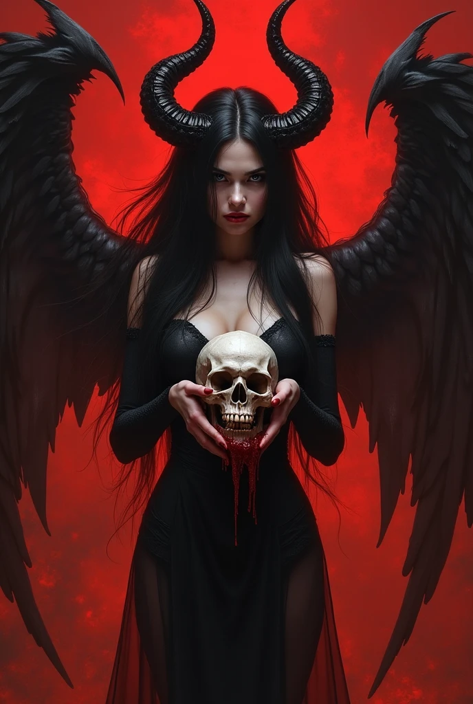 Angel of hell, blood, fire, skull, foto realista, com altos detalhes --auto --s2