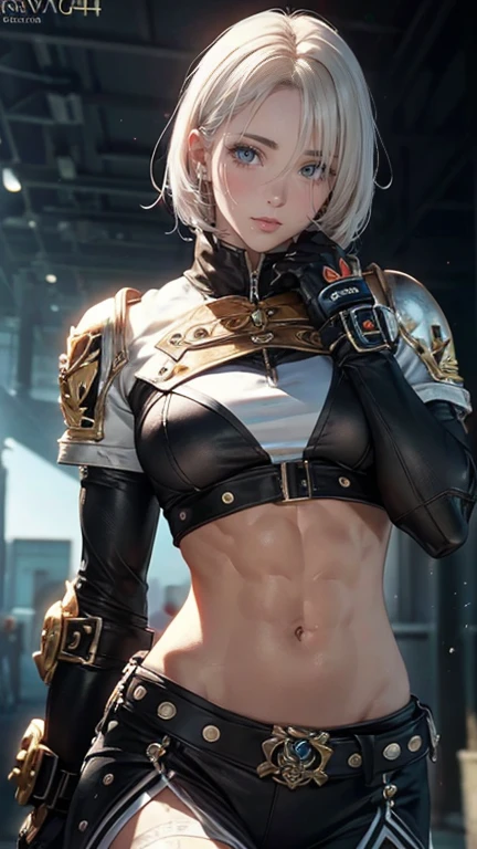 master piece、1girl, AsheOver, AsheOver (perfect face), white hair, short hair、Hair intake、ripped clothing、Cuffed、chains、a navel、tears、(back arms:1.2)、束缚、shibari、chains、Heart-shaped pupil、gagged mouth, boca recheada, brown-eyed、No underwear, realistic breast physics, god rays, detailed skin, realistic shadows, unreal engine 5, cinematic color filter, full body pose, heels, detailed bright skin, sexy detailed stomach, abs, sexy abs.
