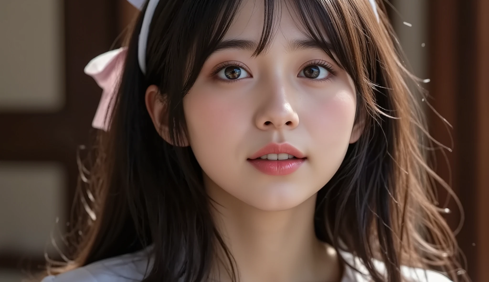 8k, ultra high resolution , top quality, masterpiece,rule of thirds,golden ratio, surreal, photos, one woman,( girl:1.3), cute, cute顔, Beautiful Eyes in Every Detail , 細かく Details, Mature Women, princess,extream close up,smile, black hair,Messy hair,ID photo, luxurious and beautiful ,( neat fashion ), (((She's straddling me ))), ((( I'm looking up at her from below))), ((( She has an ecstatic expression ))), very delicate expression , delicate eye description,, Healthy Body , (( 1 female)), Height: 160cm, (( thin thighs)) ,( thin waist:1.4)、( Beautiful :1.4), pink lips, profile,((( ideal figure))),Small bust, A cup :2,、 portraits:2、 perfect anatomy 、鮮明な Details、 Details, thin lips,Perfect and beautiful face ,完璧で cute顔, Meticulous Skin , Perfect Limbs 、 thin waist, surreal,Light and Dark, fashion magazine cover,glowing