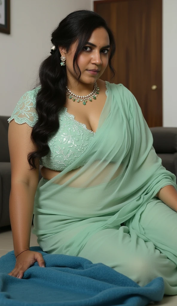 South Indian plus sized women, (cum Splash on her breasts and nipples, cum Splash on her gace, Splash of cum on her face, cum Splash on her blouse, cum Splash on her eys),