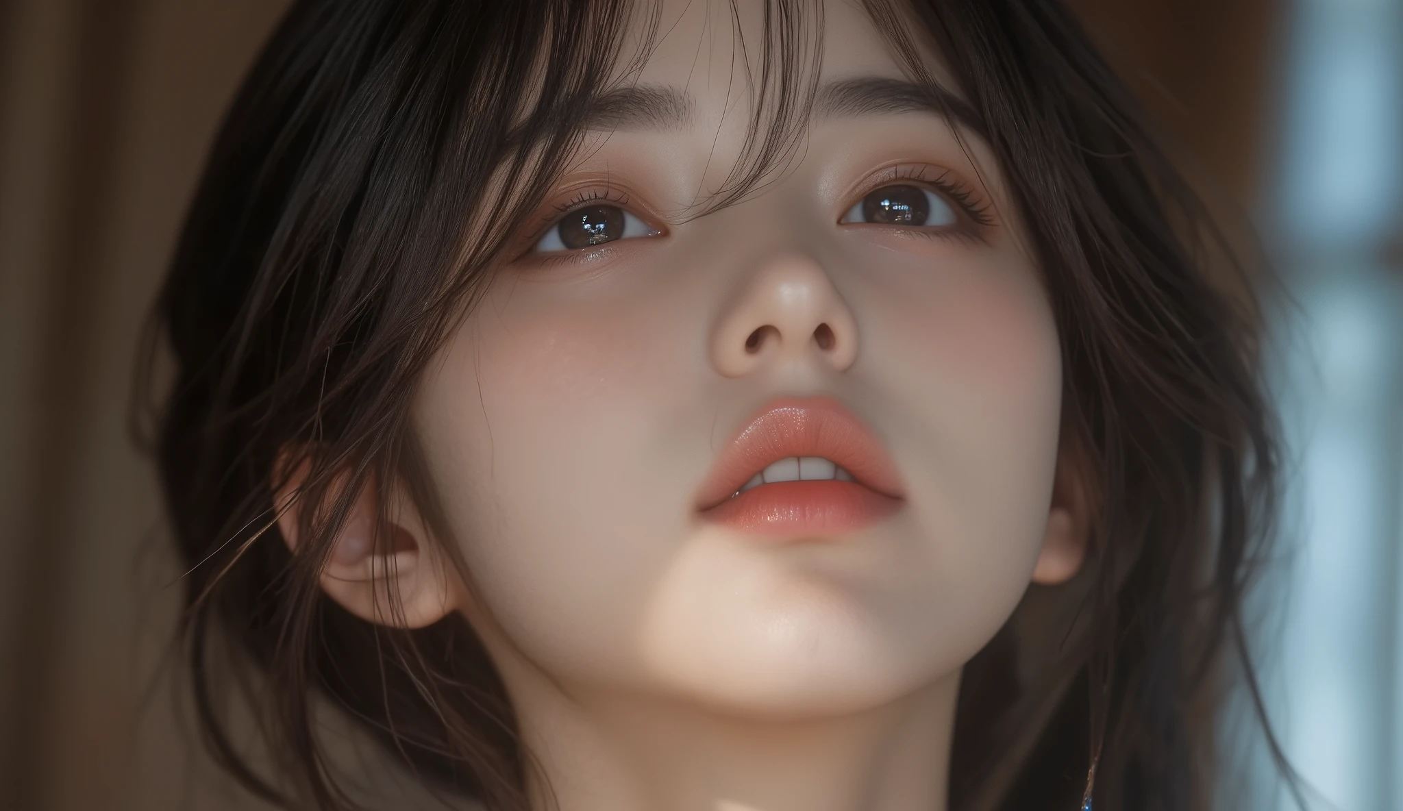 8k, ultra high resolution ,   top quality,  masterpiece,rule of thirds,golden ratio, surreal, photos,  one woman,(  girl:1.3), cute, cute顔, Beautiful Eyes in Every Detail , 細かく Details, Mature Women, princess,extream close up,smile, black hair,Messy hair,ID photo, luxurious and beautiful ,( neat fashion ), (((She's straddling me ))), ((( I'm looking up at her from below))), ((( She has an ecstatic expression ))), very delicate expression ,  delicate eye description,,  Healthy Body , (( 1 female)), Height: 160cm, (( thin thighs)) ,(  thin waist:1.4)、( Beautiful :1.4),  pink lips, profile,(((  ideal figure))),Small bust, A cup :2,、 portraits:2、  perfect anatomy 、鮮明な  Details、  Details, thin lips,Perfect and beautiful face  ,完璧で cute顔,   Meticulous Skin  ,  Perfect Limbs 、  thin waist,  surreal,Light and Dark,  fashion magazine cover,glowing 
