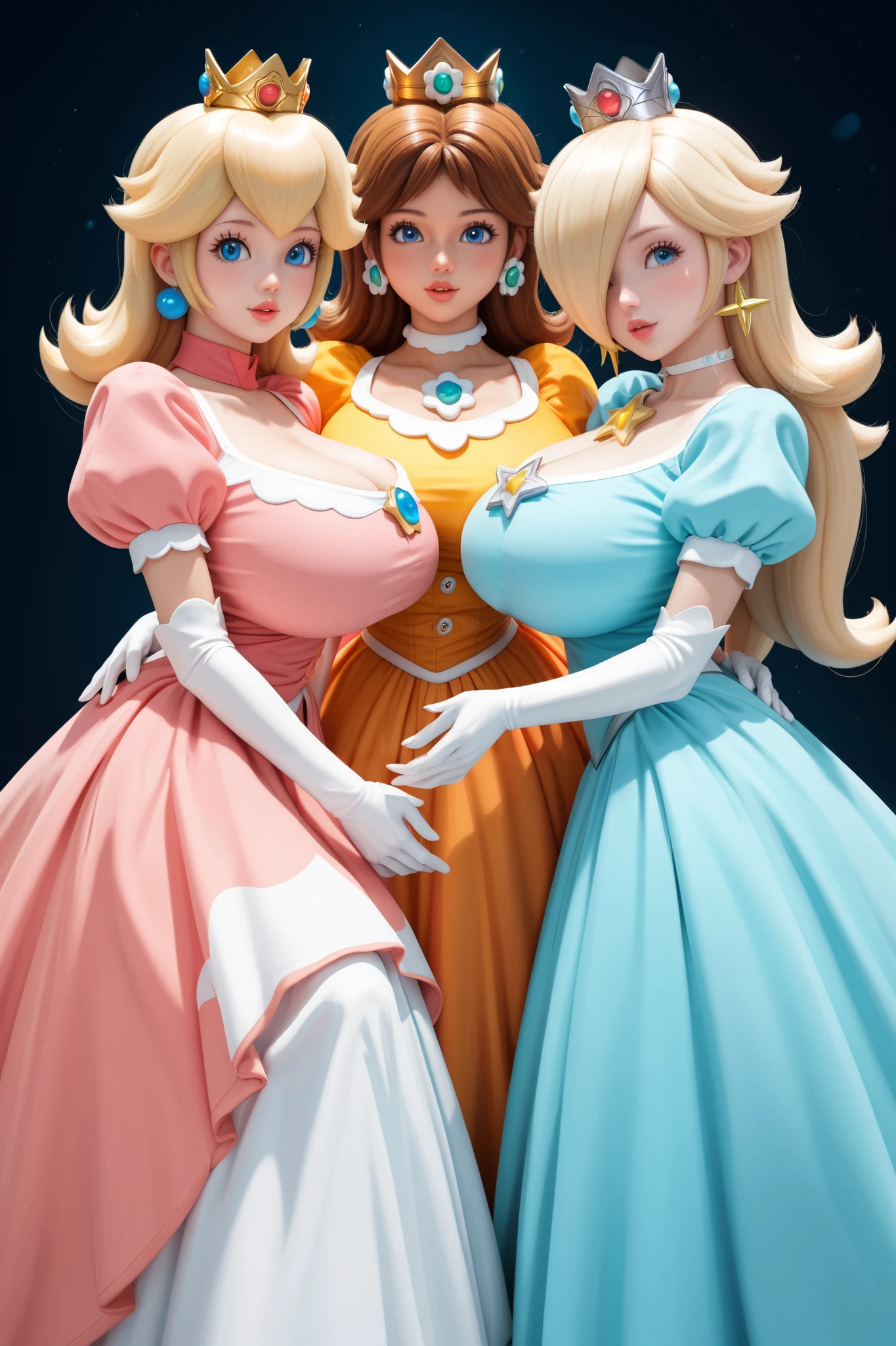 Princess Peach \(mario bros\), (Ela tem grandes eyes azuis brilhantes), (Clear Skin), (Realistic Skin), (Glossy pink lips), (((Long straight blonde hair))), (Dark shadows make up), ((Very large breasts, Rosa )), (Thick thighs), (Perfect slim body), ((Completely naked, Exposeした胸, Expose)), (Crown), ((Sexy pose at Momohime Castle)), (Master Parts, High resolution, Volumetric Lights and Dynamic Shadows), ((Master Parts)), (8k), (Perfect Face), (Super detailed) (Perfect hands, eye, and face), ((Sexy smile))