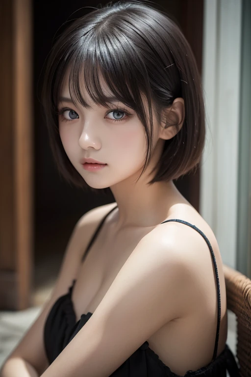 (masterpiece:1.3), (8k, photorealistic, RAW photo, best quality: 1.4), japanese, (1girl), beautiful face, (realistic face), (black hair, short hair:1.3), beautiful hairstyle, realistic eyes, beautiful detailed eyes, (realistic skin), beautiful skin, attractive, ultra high res, ultra realistic, highly detailed, golden ratio,