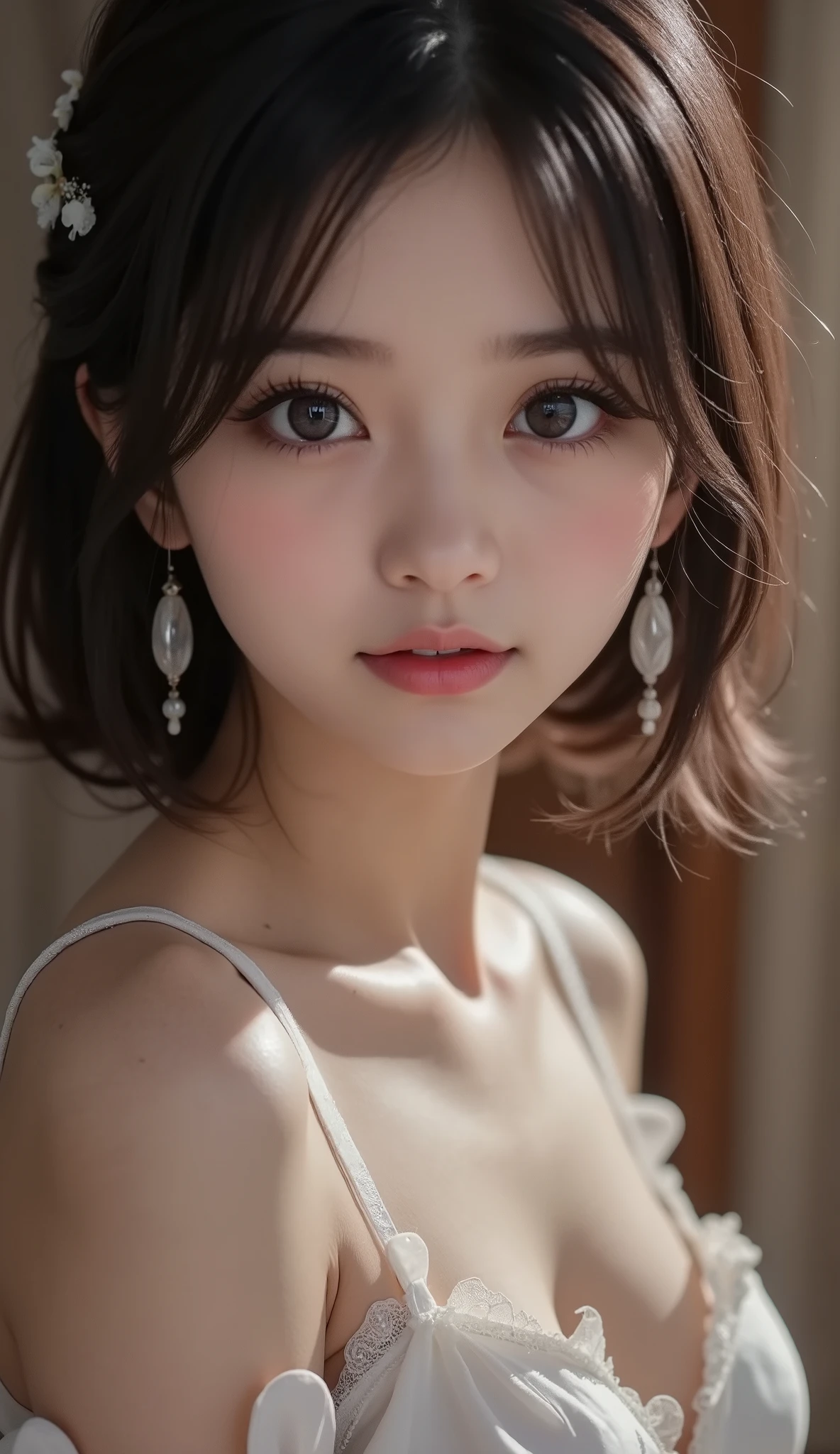 8k, ultra high resolution , top quality, masterpiece,rule of thirds,golden ratio, surreal, photos, one woman,( girl:1.3), cute, cute顔, Beautiful Eyes in Every Detail , 細かく Details, Mature Women, princess,full body,smile, black hair,Messy hair,ID photo, luxurious and beautiful ,((Neat clothes)), very delicate expression , delicate eye description, Healthy Body , (( 1 female)), Height: 160cm, (( thin thighs)) ,( thin waist:1.4)、( Beautiful :1.4), pink lips, profile,((( ideal figure))),Small bust, A cup :2,、 portraits:2、 perfect anatomy 、鮮明な Details、 Details, thin lips,Perfect and beautiful face ,完璧で cute顔, Meticulous Skin , Perfect Limbs 、 thin waist, surreal,Light and Dark, fashion magazine cover,glowing