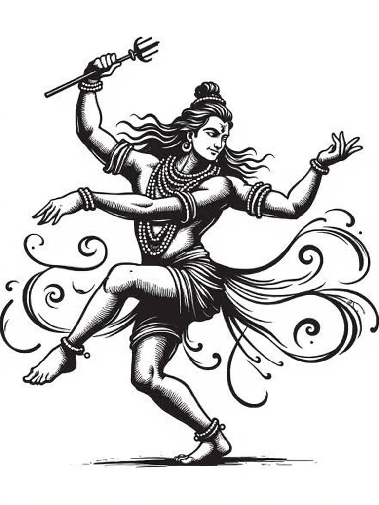 krishna in vector pen line drawing,