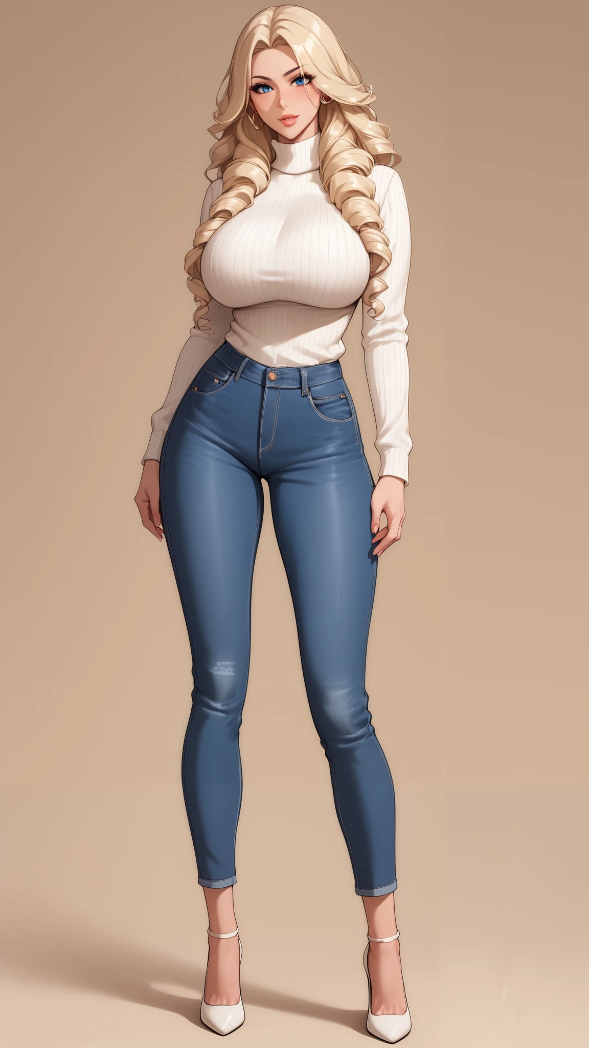 There are 5 female police officers in the club , stand in a row , Stand back to back ,Long curls showing the hips , model body,Tall and straight , Long Legs, Big breasts ! Big breasts ! Big breasts ! Huge Breasts ! Big Butts!Exquisite accessories , white high neck tight sweater, white silk, skinny jeans , sexy high heels。