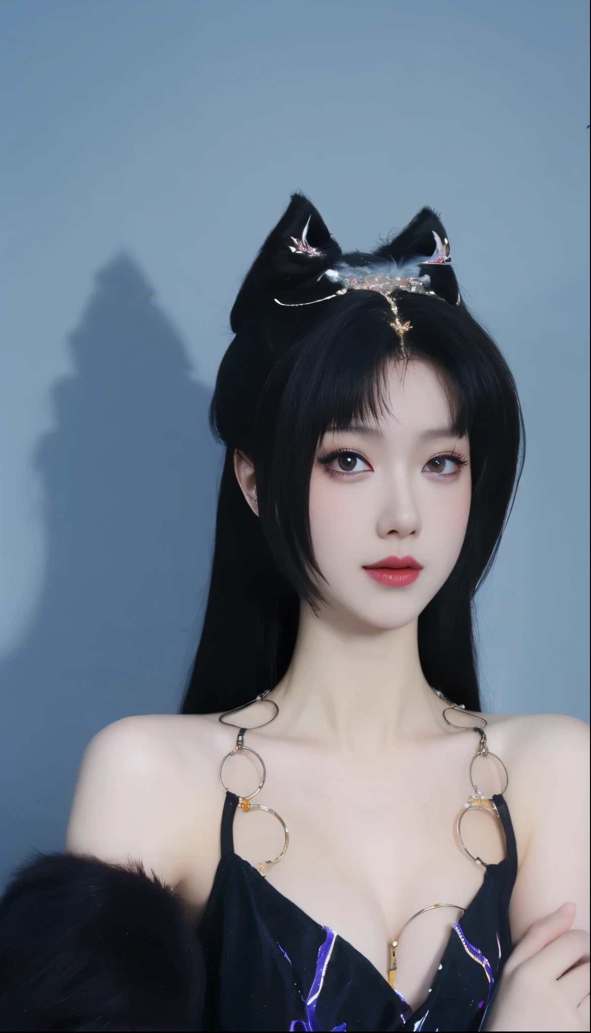ulzzang-6500-v1.1,(raw photo:1.2),(( photorealistic:1.30)), ((best quality)) ,((masterpiece)),((Ultra High Resolution)), ((Clear View)),,Ultra-high resolution,Clear face,(Reality:1.4) , illustration, an extremely delicate and beautiful, extremely detailed ,CG ,unity ,8k wallpaper, Amazing, finely detail, masterpiece,best quality,official art,extremely detailed CG unity 8k wallpaper,absurdres, incredibly absurdres, huge filesize, ultra-detailed, highres, extremely detailed,beautiful detailed girl, extremely detailed eyes and face, beautiful detailed eyes,light on face,cinematic lighting, 4k ultra high definition、best quality, masterpiece, ultra-high resolution, (Reality: 1.4), 1 girl, solo, Light hair、purple and black、(My girl、My cosmetics)、 Danteidong、(Super Giant breasts :1.3)、( fuck breasts: 1.3), ( (Dark Makeup、Oily skin, Bright skin、Realistic skin texture、Smooth and beautiful skin、Bright and radiant skin)), Dark Cyberpunk、( Panorama :1.8)(masterpiece, best quality, Highly detailed, Best shadows), (Detailed background, Dark Fantasy), (Beautiful and subtle face), High contrast, (Optimal lighting, Very subtle), ((Bright)), Colorful, Highly Detailed, Dramatic Light, Intricate Detail, alone , ((Purple hair: 1.5)), Pointed face, Hair between the eyes, Dynamic Angles, Blood splashes, Black Light swirling around the character, Depth of Field, Black Light Particles, (glass shards), Magic Circle, (upper body: 1.5), (upper body), 1girl , full body),see-through,(looking at viewer:1.5),outdoors, Chinese dress, black dress, standing,