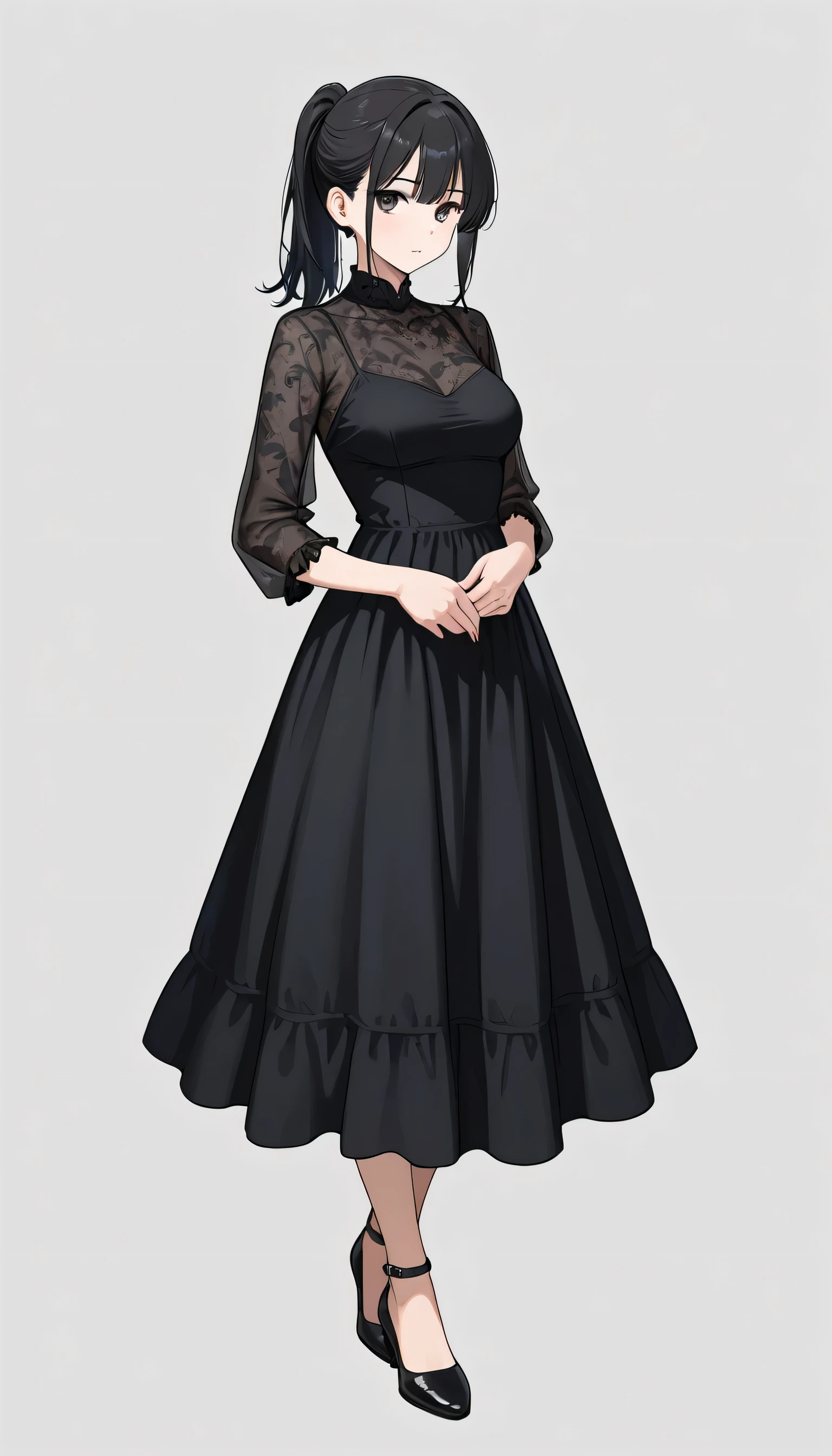 Anime - style drawing of a woman in a black dress - SeaArt AI