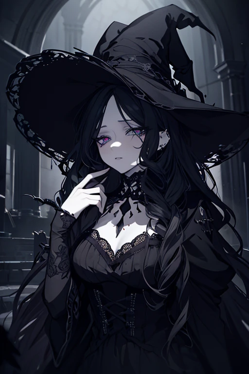 (((Solo focus. Single character image.))) Upper body image. (((Take inspiration from the look, feel and colors of Disney's Haunted Mansion attraction.))) (Masterpiece, best quality, highres:1.3), (((Solo focus. Single character image.))) Upper body image. (((Haunted Mansion aesthetic.))) Long black hair. Smirk. This is a fantasy character portrait. (((Dark and eerie dungeon background.))) Use a similar aesthetic as Disney's Haunted Mansion attraction for this image. Looks like a single character portrait of an exciting, female goth sorceress for a high fantasy setting. Very attractive human female with brooding features. (((Intimidating stare.))) Looks like an exciting fantasy character. (((Looks like a female goth sorceress as a fantasy character.))) Exciting and dramatic, with an excellent fashion sense. She wears fantasy attire, such as a sorceress outfit. Muscular, hyper detailed, gothic art, trending on artstation, Dungeons & Dragons character portrait, intricate details, ultra detailed, ultra detailed clothes, ultra epic masterpiece, ultra detailed, intricate details, award winning, fantasy art concept masterpiece, trending on Artstation, digital art, unreal engine, 8k, ultra HD, centered image
