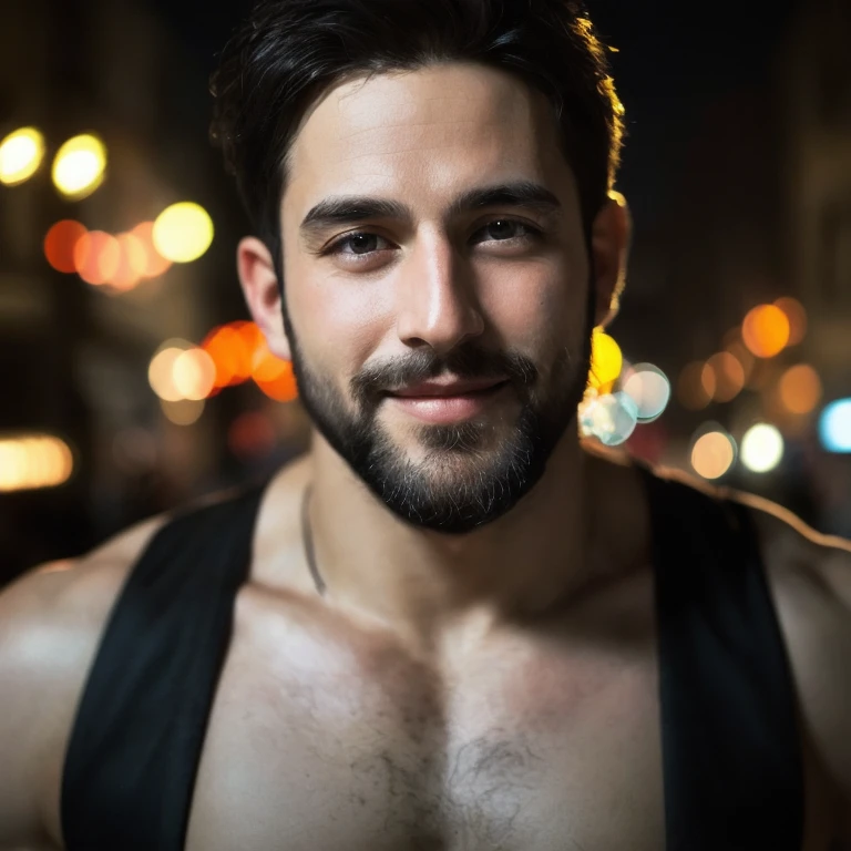 RAW photo, Photos of 25 years.oh oh oh,naked man, Night, the city street, (highdetailskin:1.2), 8K UHD, Digital SLR, Soft lighting, High quality, filmgrain, Fujifilm XT3,eyes looking at viewer