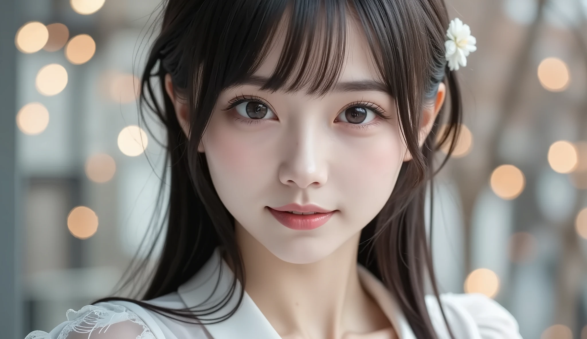 8k, ultra high resolution , top quality, masterpiece,rule of thirds,golden ratio, surreal, photos, one woman,( girl:1.3), cute, cute顔, Beautiful Eyes in Every Detail , 細かく Details, Mature Women, princess,extream close up,smile, black hair,Messy hair,ID photo, luxurious and beautiful ,(A fusion of rococo dresses and bondage fashion), (( sexy pose)),((( ecstatic expression))), very delicate expression , delicate eye description,, Healthy Body , (( 1 female)), Height: 160cm, (( thin thighs)) ,( thin waist:1.4)、( Beautiful :1.4), pink lips, profile,((( ideal figure))),Small bust, A cup :2,、 portraits:2、 perfect anatomy 、鮮明な Details、 Details, thin lips,Perfect and beautiful face ,完璧で cute顔, Meticulous Skin , Perfect Limbs 、 thin waist, surreal,Light and Dark, fashion magazine cover,glowing