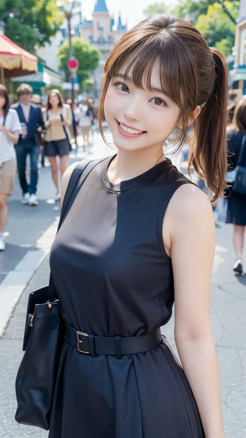 (Ultra- Hi-Res, DSLR shot , 8k, top quality, Hi-Res, top quality, 最 Hi-Res, Very Pretty Woman , perfect anatomy), light brown eyes, very light brown eyes, small diamond-shaped earrings , carrying a warm dark blue backpack {x} 4x
Submit feedback
side panel
vitae
Save , Please show off your beautiful brown hair on your belted waist, ((, LOOSE CUTE MEDIUM PONYTAIL)), very short and beautiful brown bangs, E-cup chest slightly below the front, Very beautiful 20 year old, lip gloss, とても幸せそうに is laughing, very cute smile, Upper teeth, beautiful teeth , ( Disneyland ( background only )), Slightly larger eyes, Small face, super model with long legs , Beautiful model, ( random cute pose ), dynamic angle, gaze focus, head tilt, Highly detailed and realistic, Very beautiful 20 year old, (( mid-shot)), Sharp jaw, ((A dress with a cute random pattern)), Deep waistline, sexy legs, front view, とても幸せそうに is laughing, is laughing, Summer daytime
