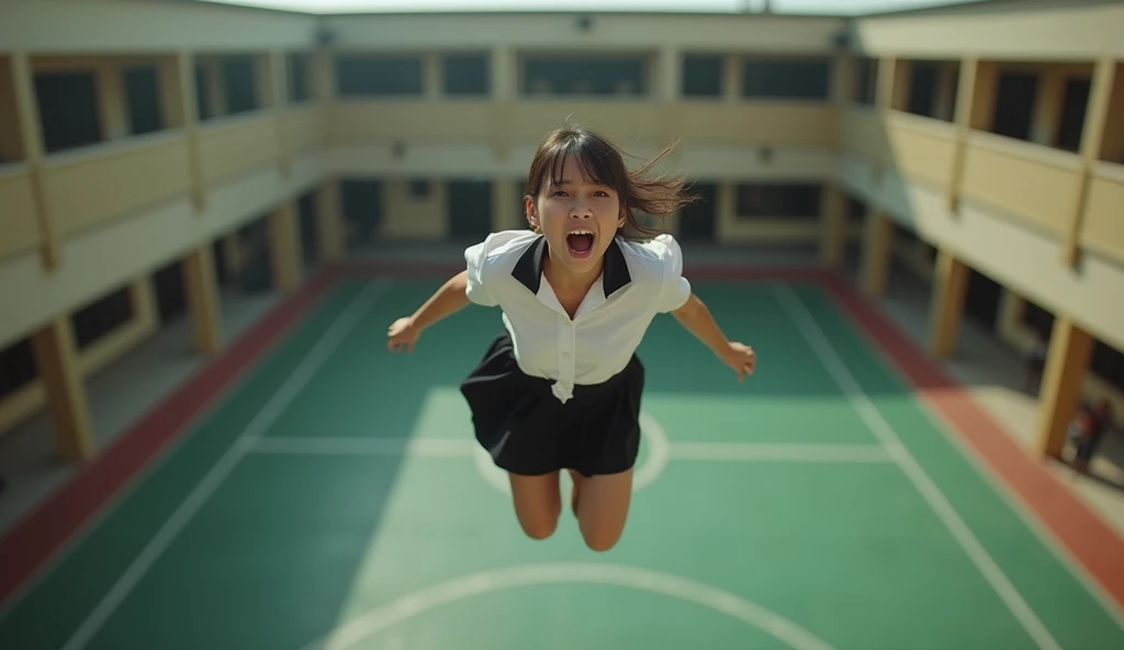 April 2023. Playful Hopscotch in a Wes Anderson Courtyard.
Description: A young girl, around 8 years old with braided pigtails, joyfully plays hopscotch in a Wes Anderson courtyard. Her animated movements and vibrant schoolgirl outfit bring a playful April hopscotch scene to life.