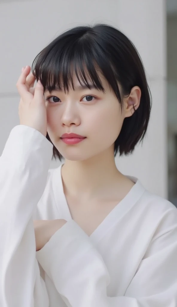 Plains of ice、On ice with puddles 、There's nothing around 、 pure white micro bikini、 fair, textured skin 、 sitting on one knee on ice、Rainy body and hair 、 knee open 、 short hair, thighs 。 tight waist