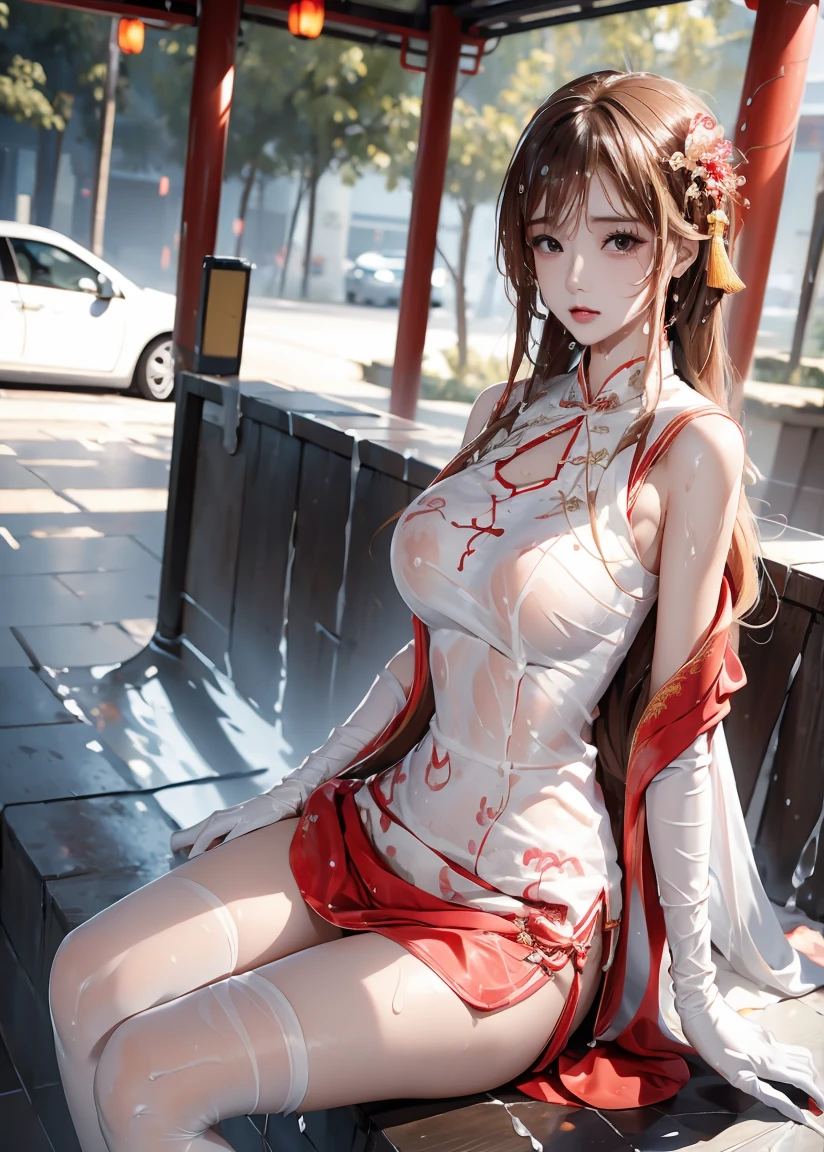 Highest quality、4K quality、Man to attack、Redhead woman from a traditional Chinese palace harem riding a man、Man touches woman's chest（1.8）、thin、Small face、16 years old、Open your mouth（1.7）、tears（1.7）、Wet crotch（1.7）、Bare crotch