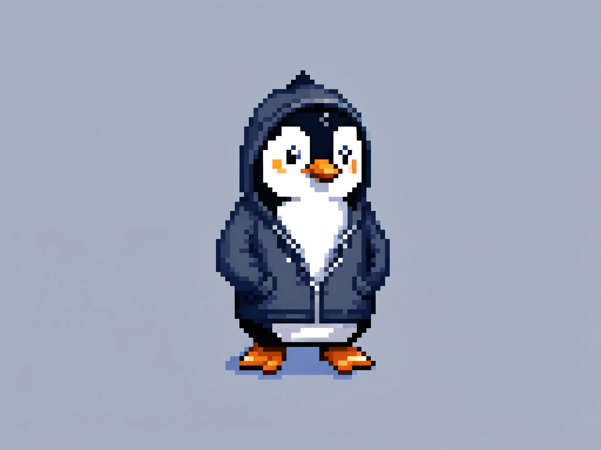 penguin, wearing hoodie, high detailed, pixel art, game style