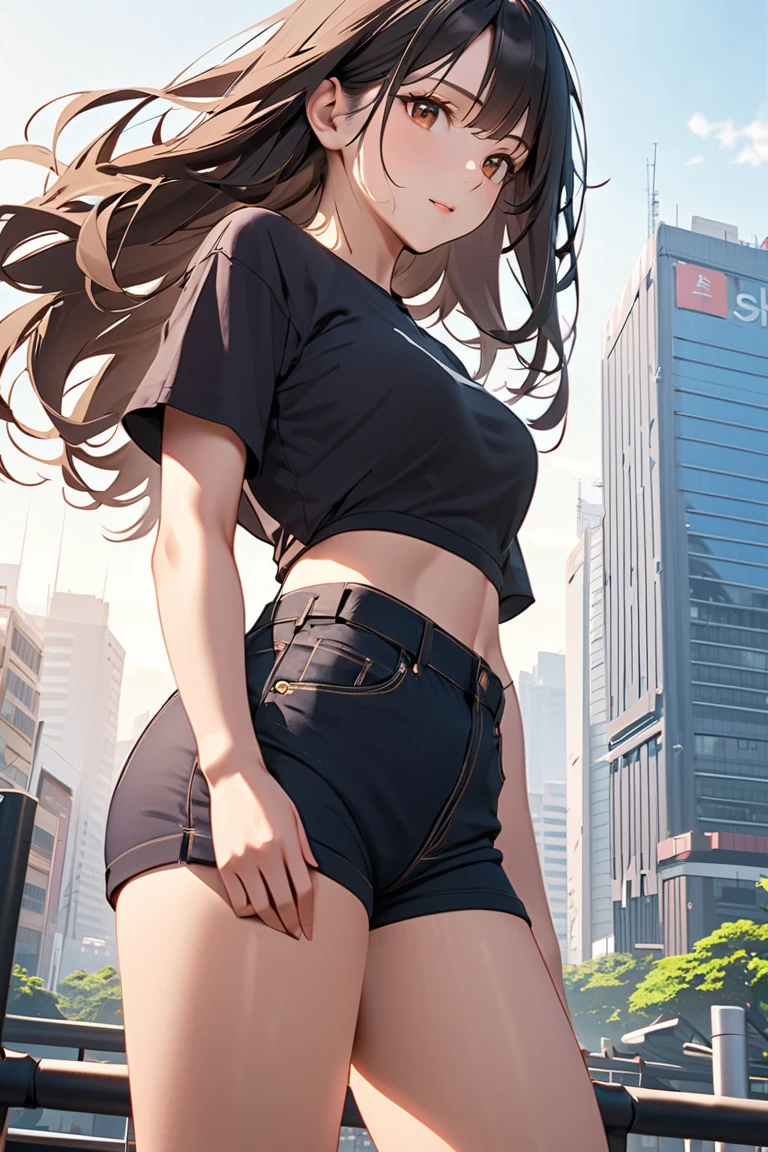 Kagome, muito sensual, com roupas de funkeira, brasileira, na cidade do rio de janeiro, Brasil, dancing funk, rebolando, bunda grande, pernas grossas, usando um short jeans extremamente curto, showing a piece of ass, Micro Short Curto,  usando uma mini blusa, umbigo com pirsing, sneakers Nike, cabelo comprido, Speaker behind, corpo inteiro, muito realista, extremamente Realista, extremamente sexy, 8k, 8k extremamente detalhado), (um extremamente delicado e bonito), (obra-prima), (melhor qualidade: 1.0), (ultra highres:1.0)